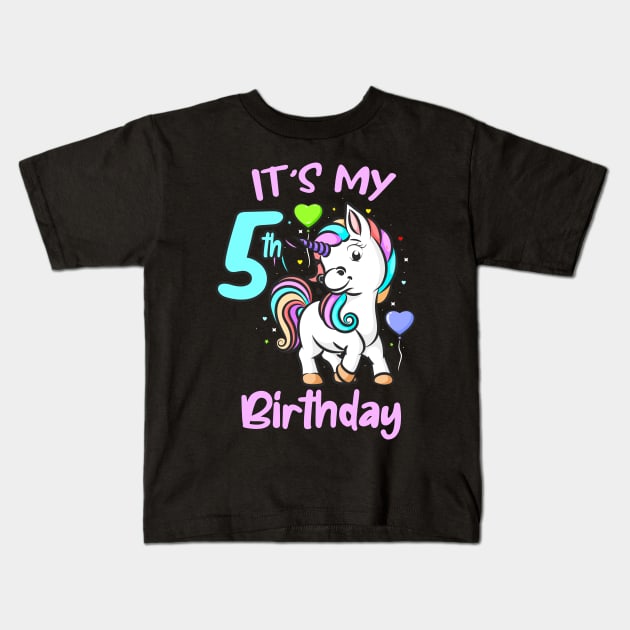 5th Birthday Unicorn Kids Gifts For Girls Kids T-Shirt by Foxxy Merch